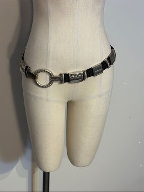 Chicos black leather and metal hardware hip belt